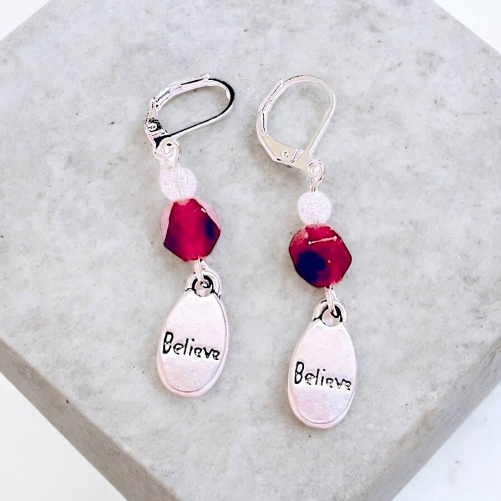 Clearance ! Believe handmade 925 sterling silver charm earrings red tourmaline